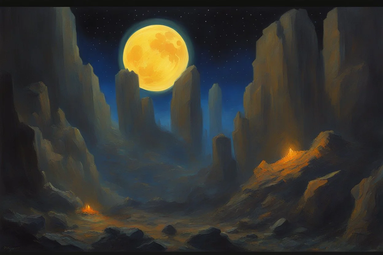 Night, mountains, rocks, sci-fi, rodolphe wytsman impressionism paintings