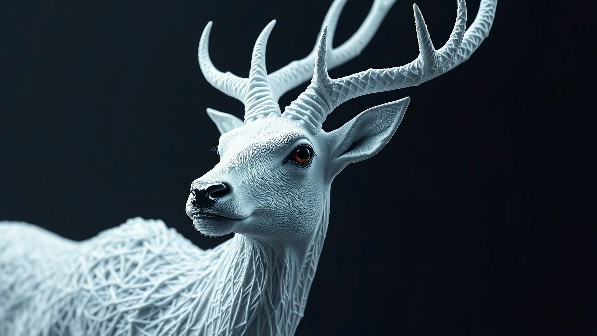 3D rendering of Expressively detailed and intricate of a hyperrealistic “white deer in black background”: avatar movie inspiredsingle objects, vivid colour, octane render, 8k post-production, dendritic, artstation: atmospheric: commanding: fantastical: clarity: 16k: ultra quality: striking: brilliance: stunning colors: amazing depth