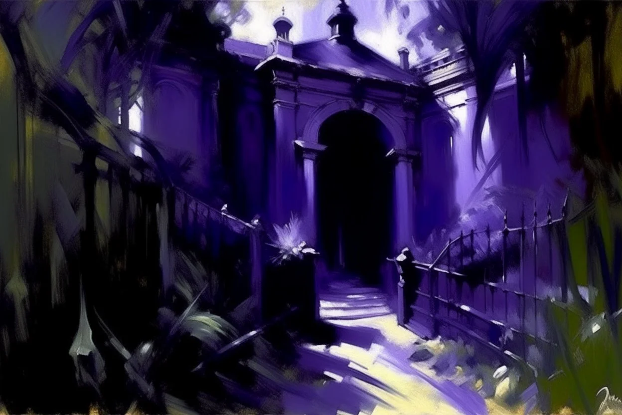 A dark purple paranormal prison painted by John Singer Sargent