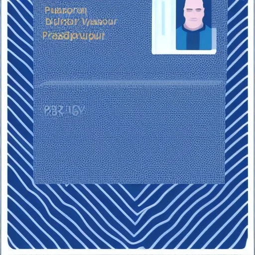 full view of a low-polygon, flattened vector image, passport card with photo of person, in a blue color palette, transparent background.