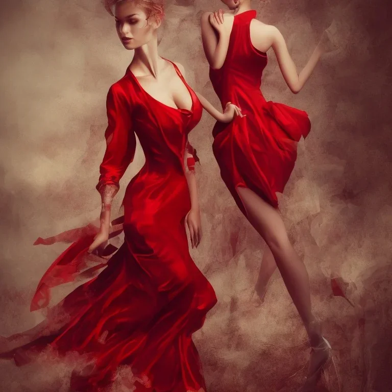 2 bueatiful woman in red dress