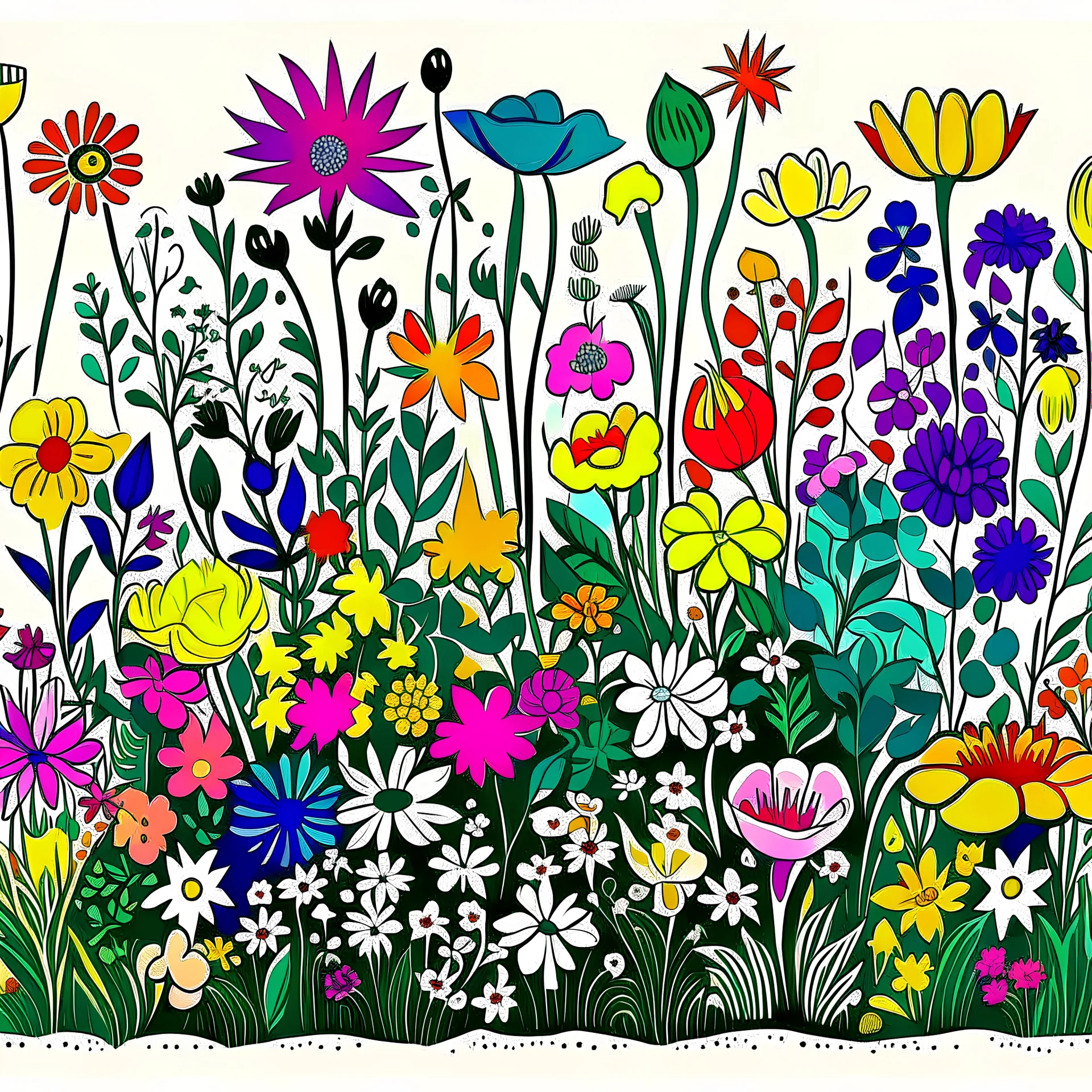 garden filled with vibrant flowers- print-vincent-van-gogh,design, vector graphic, colorful, adorable, cute, vector illustration, white background