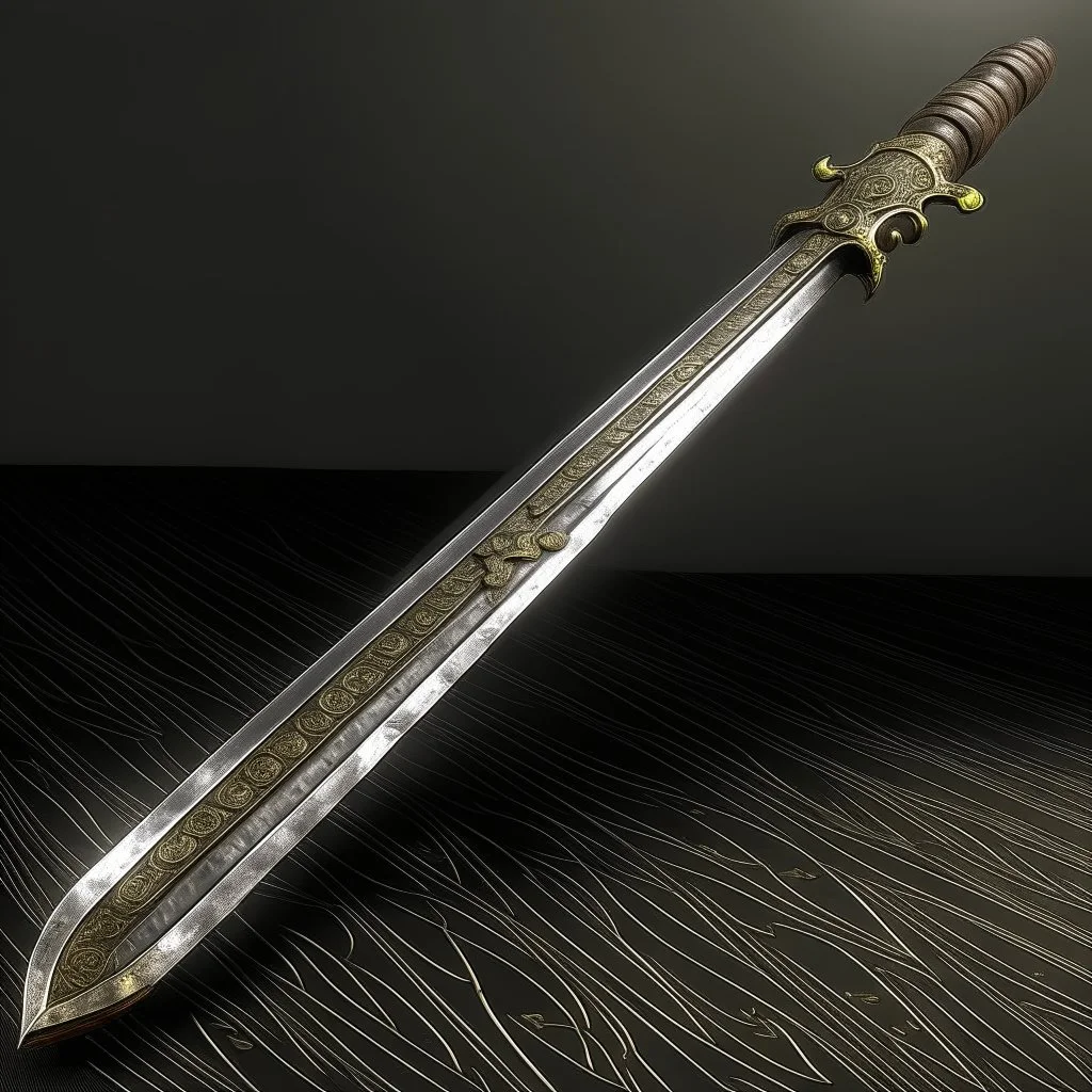 A legendary and wonderful long sword with two edges in hand