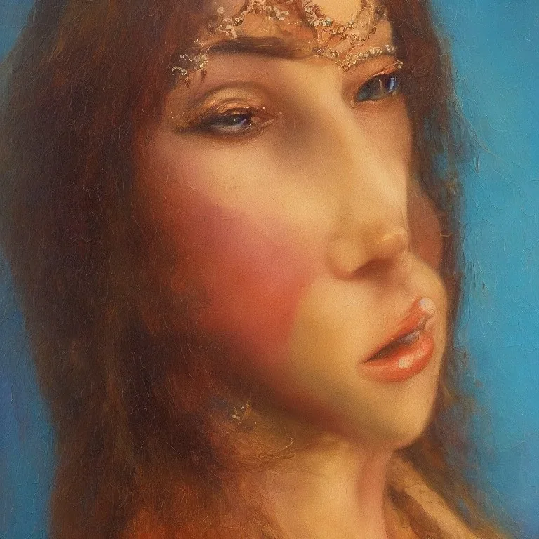 a highly detailed oil painting of a bohemian goddess, 4 k resolution, 8 k resolution, high resolution, beautiful face, symmetrical face, clear, sharp focus, slipstream