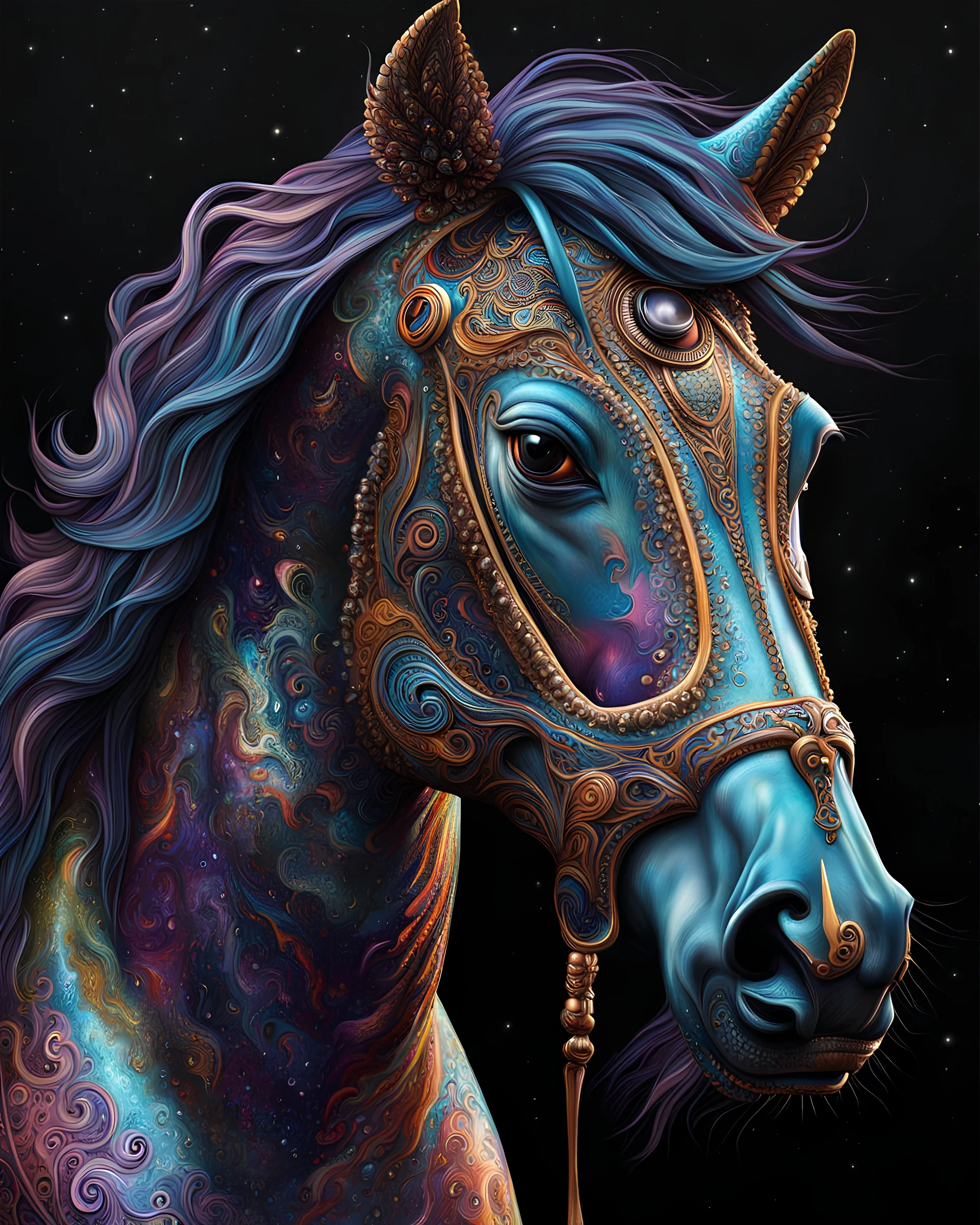 Caballo alienígena arte ilustración impresionista calidad ultra hiperdetallado intrincado maximalista 12k