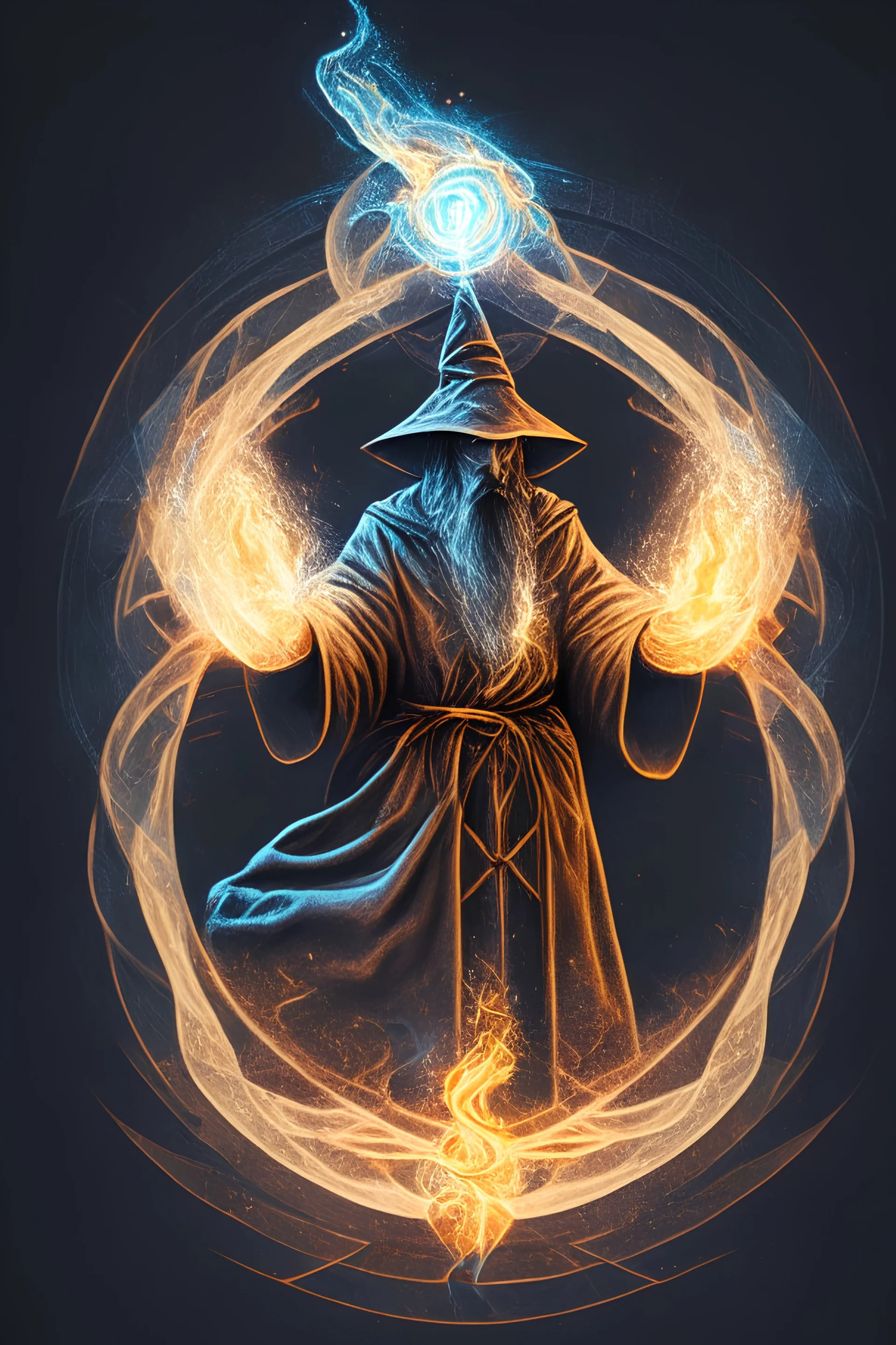 wizard casting a fireball, symmetrical design,