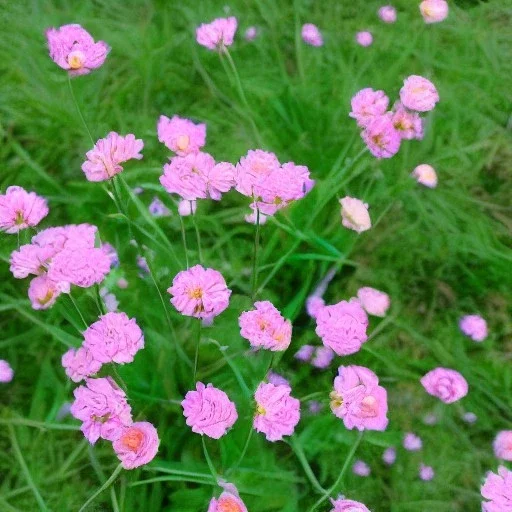 pink and blue flowers with yellow polio realis