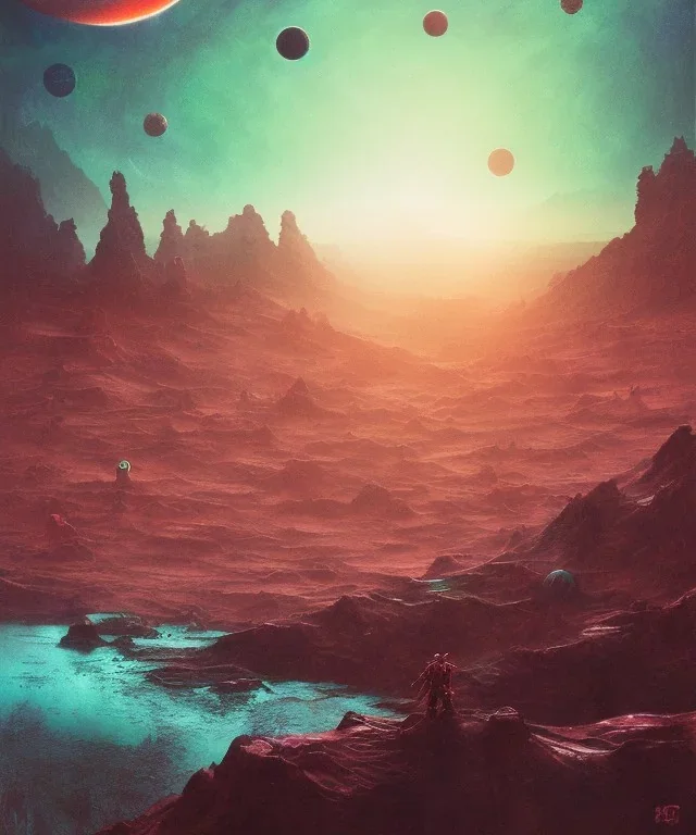 colorful planets. ink, poster, acrylic, beksinski