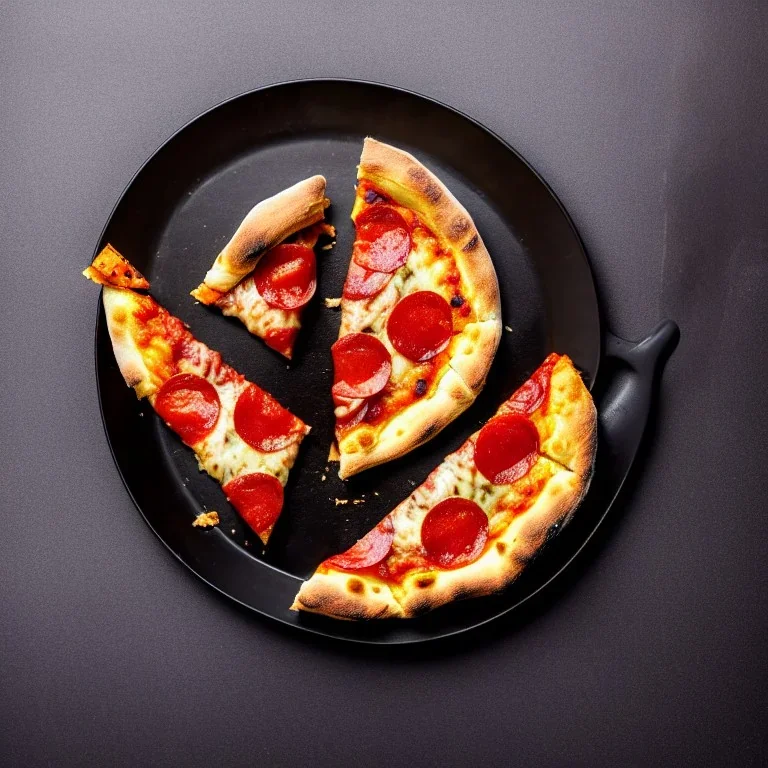 Pizza on plate at the center, black background