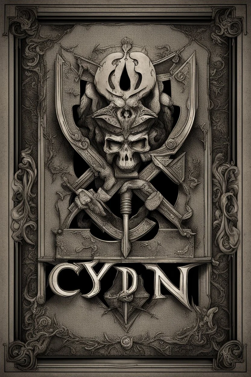 "Cydno" written in a style that fits a metal band. Nothing else... just this one word.