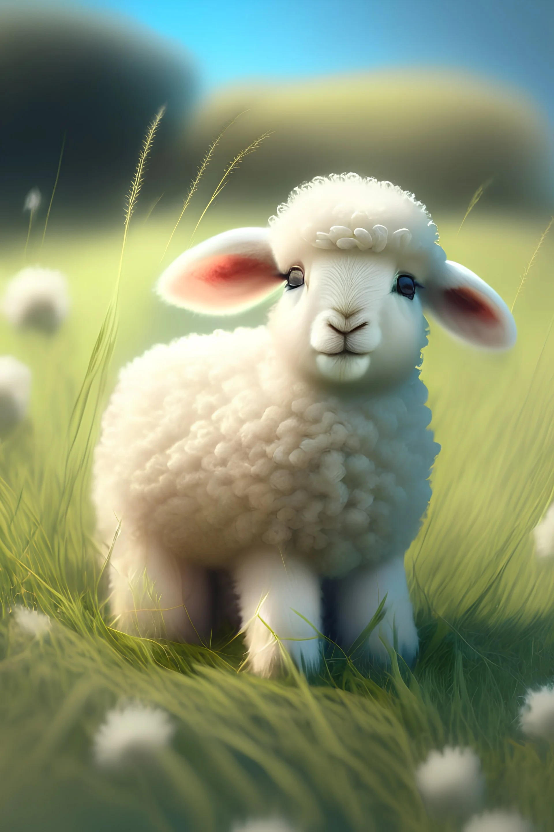 baby lamb in a green field, pixar, 3 d model,, Stable Diffusion