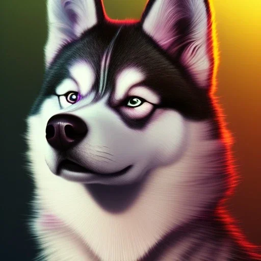 Husky, neon pink eyes, 8K, cinematic lighting, sharp focus, masterpiece, expert