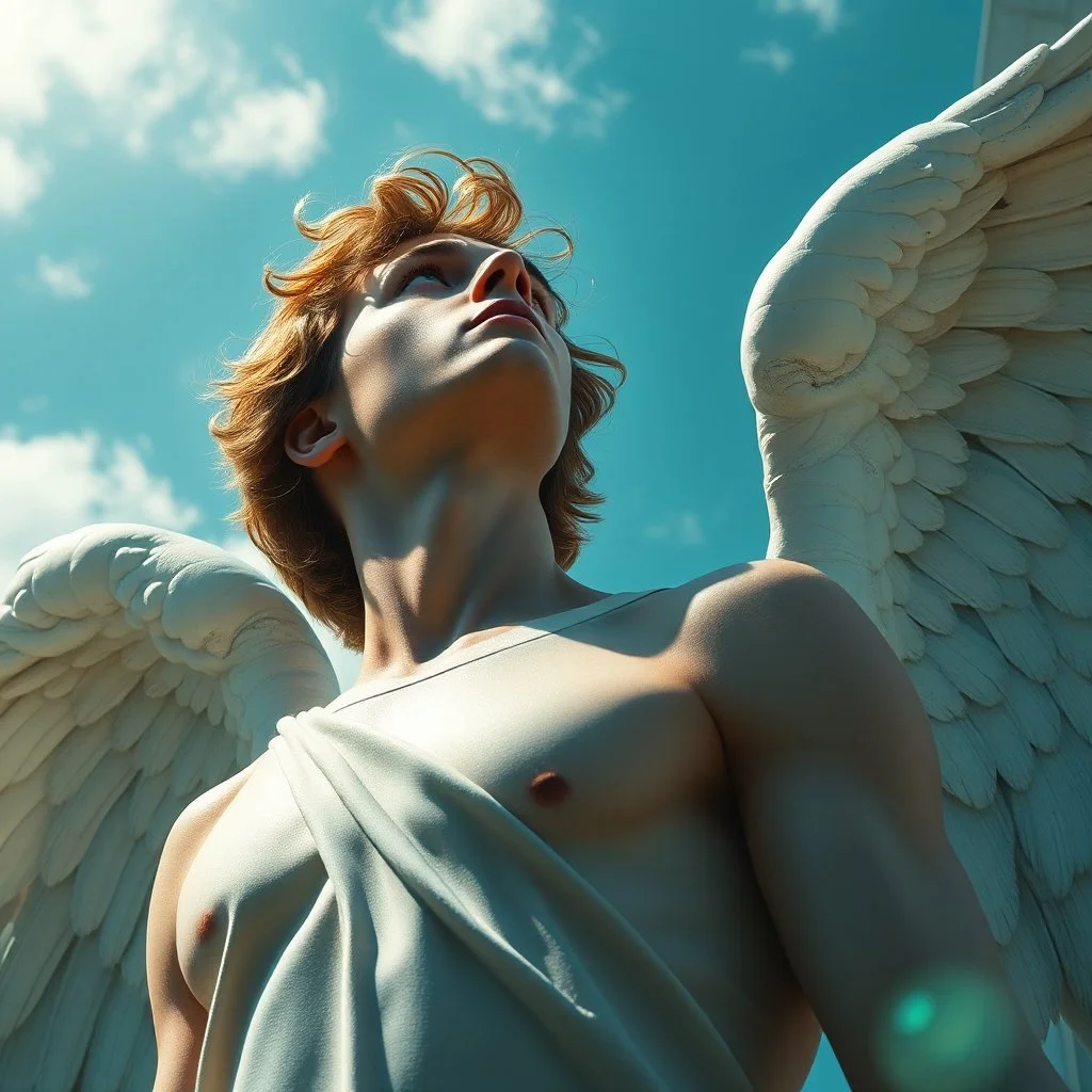 A MALE ANGEL LOOKING INTO THE SKY HIGH DEFINITION