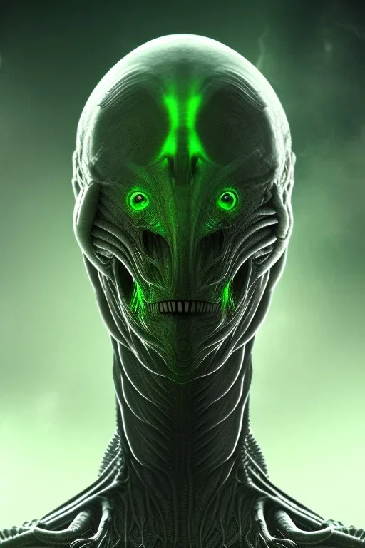 alien, head, evil,green eyes, weapons, blood, 8k, finely detailed, photo realistic, HR Giger style