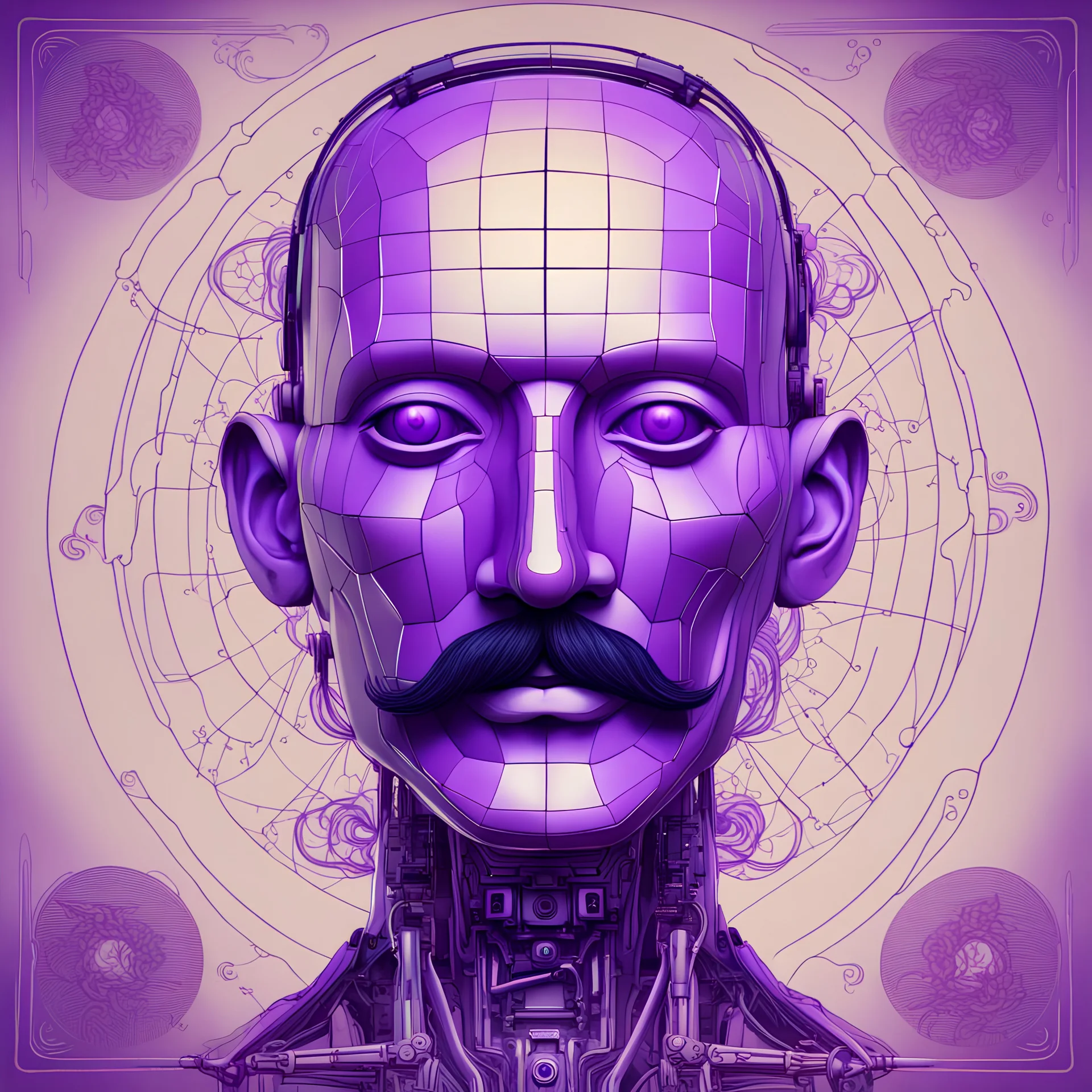 AI CREATION TOOL VIOLET UNIQUE davinci Vitruvian Man AI robot style with DALI MUSTACHE