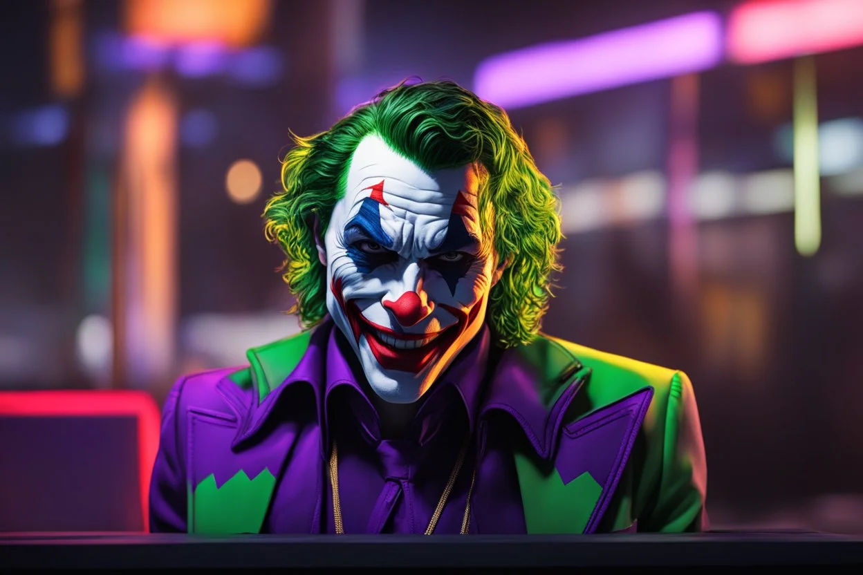 joker in 8k solo leveling shadow drawing, semiotics model, neon lights, intricate details, highly detailed, high details, detailed portrait, masterpiece,ultra detailed, ultra quality