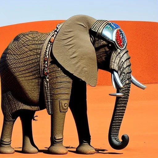 A mechanical metallic elephant in Sahara by arik roper