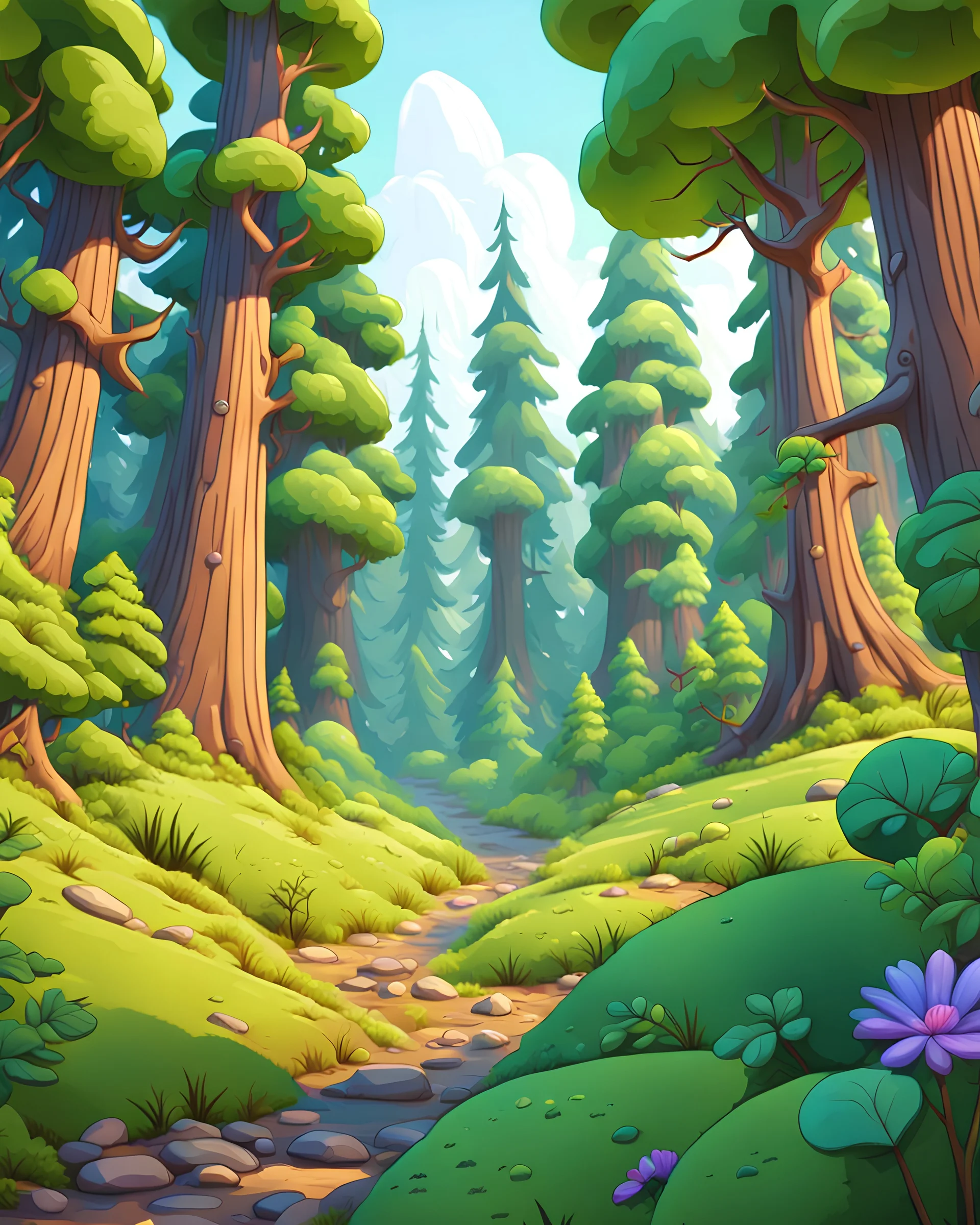 huge forest,cartoon style, for kids, high detailed,8k