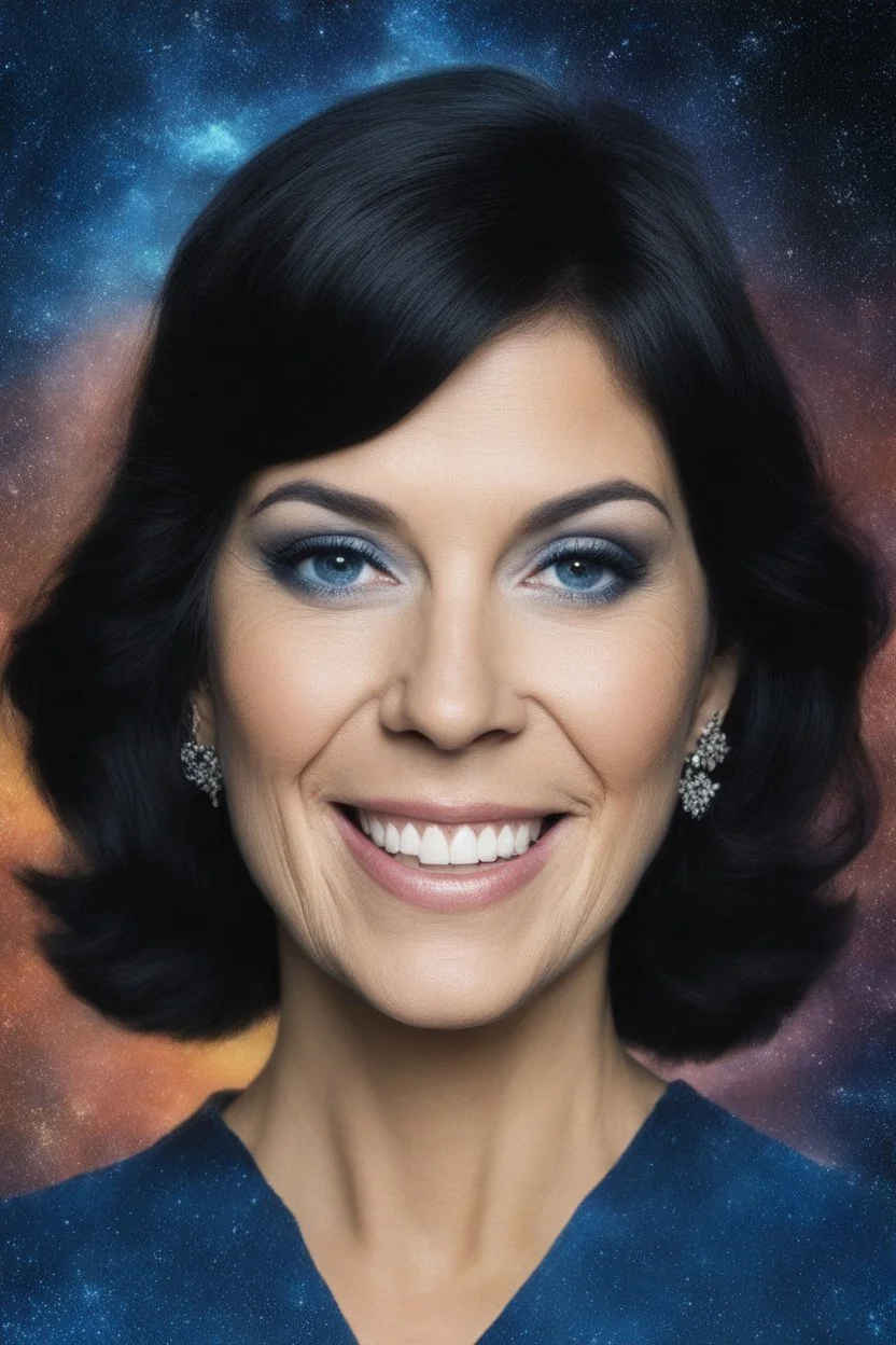 full color, facial portrait, smiling Lenna Nimoy with (((Black Hair))), (((blue eyes))), 32k, UHD, Professional Photo -- Botany - Starry - Retro Pop - Dark Fantasy - Horror - Festive - Realistic - 32k, UHD, professional quality, 8 x 10 digital photograph