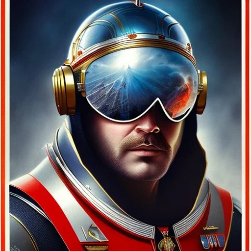 grand scam man with helmet and bigger plans, movie poster illustration art