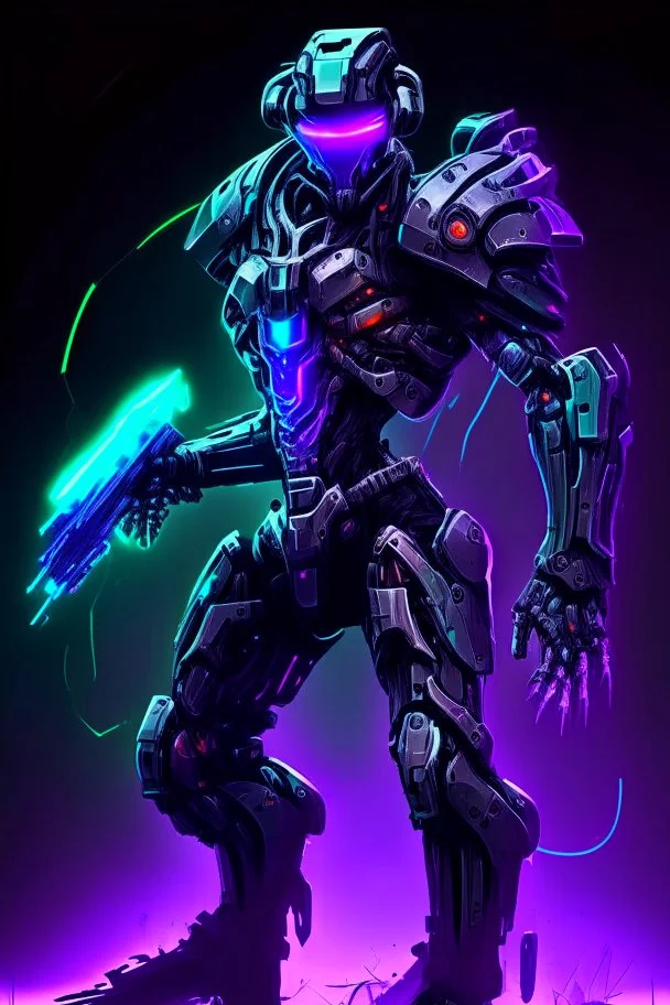 dark humanoid robot soldier artificer gladiator futuristic RGB assasin