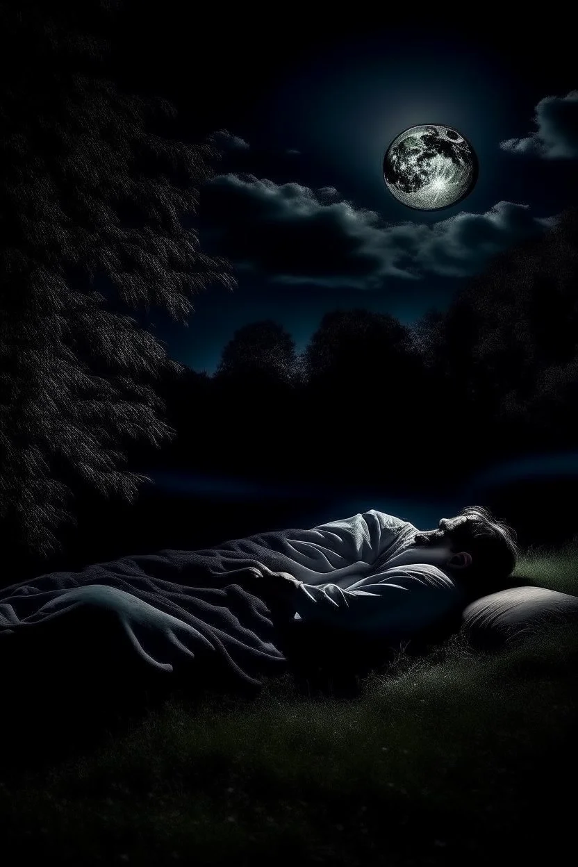 sleeping in dark night with full moon sky