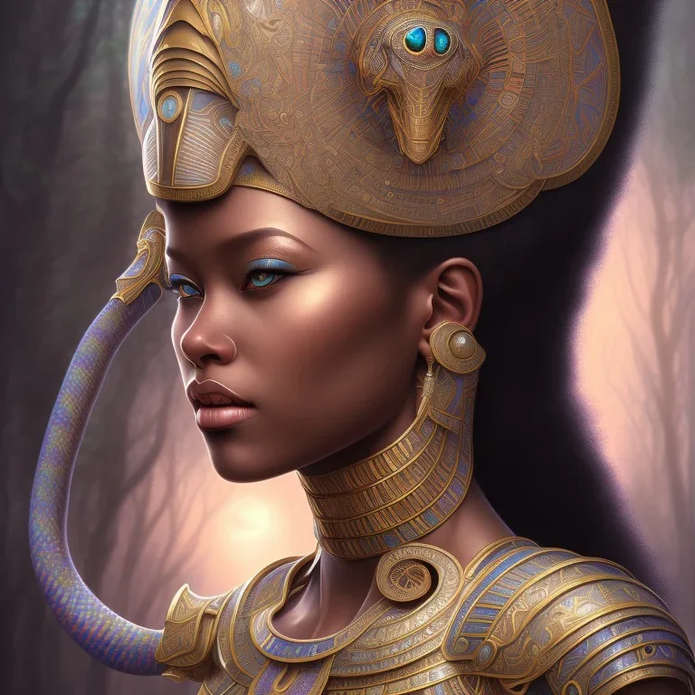 sango fantasy, fantasy magic, intricate, sharp focus, illustration, highly detailed, digital painting, concept art, matte, masterpiece head sexy Indonisian beauty black afro hair earth lady siver snake head Egyptian princess pyramid