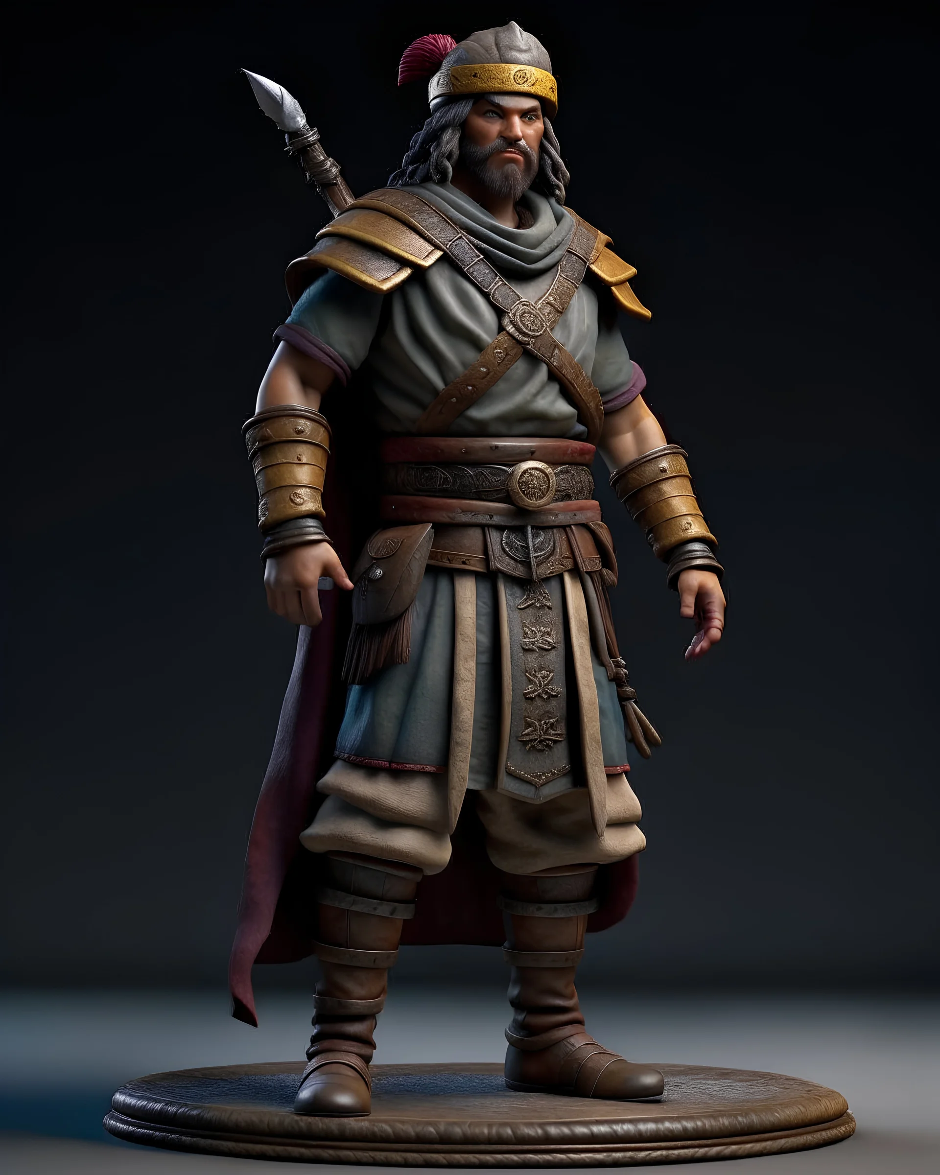 tabletop role-playing miniature of a ranger wearing minoan-medieval-Australian clothes. full body. concept art in the style of game of thrones. hyperrealism 4K ultra HD unreal engine 5 photorealism.