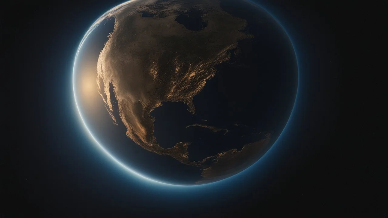 تصوير جوي للأرض من الفضاء، حيث يظهر الكوكب الأزرق الجميل في خلفية مظلمة وغامضة. تتلألأ سطح الأرض بألوانها المتعددة، ويتجلى لمحة من السحب والمحيطات. تنعكس ضوء الشمس بلطف على الجانب المضاء، مشيرةً إلى التنوع والجمال الذي تحمله هذه الكوكبة المعجزة.