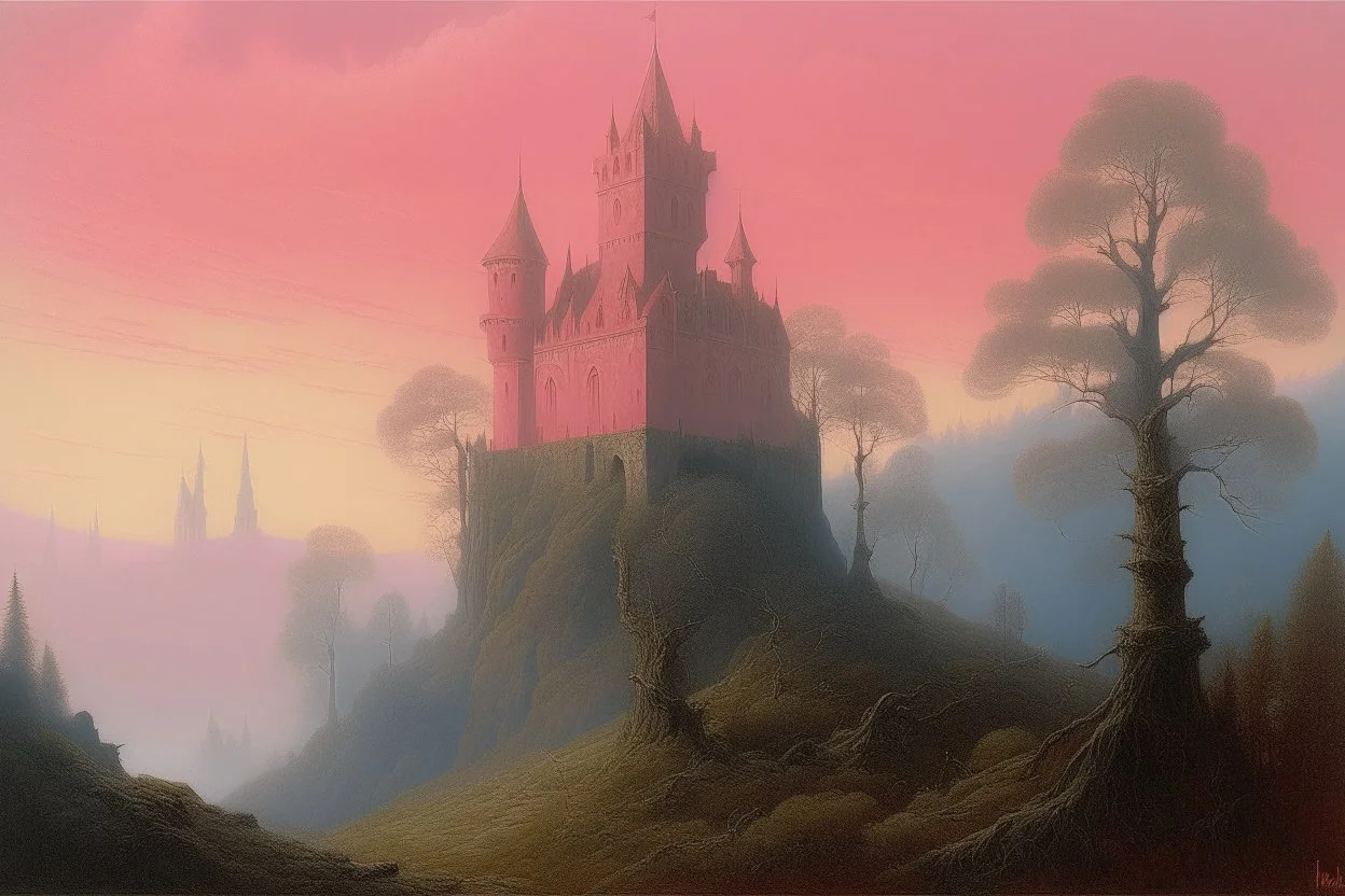 A pink castle of spirit mystery painted by Caspar David Friedrich