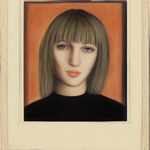 portrait of a beautiful Russian blonde woman with black eyes and a long fringe