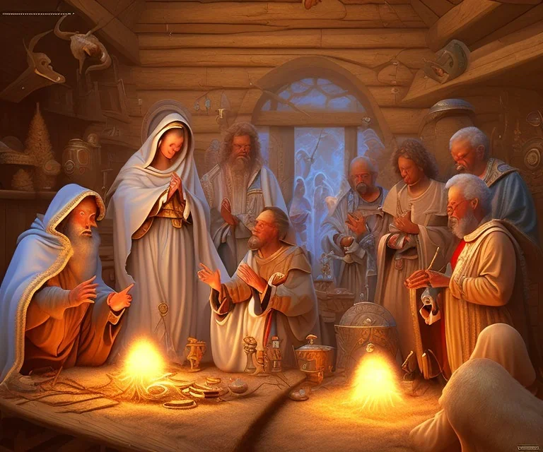 mdjrny-v4 style, the Nativity scene with brown people, detailed, photo realistic, cinematic, by drew struzan