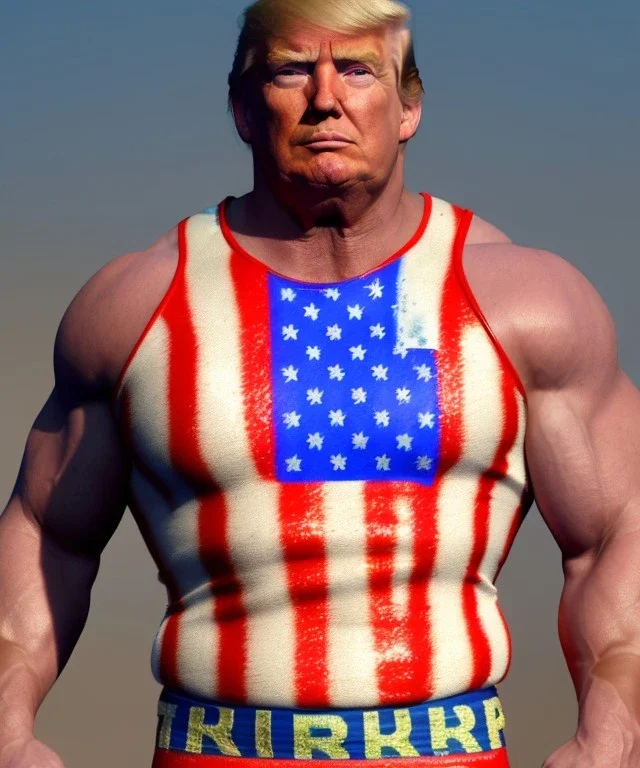 Realistic image of Donald trump wrestler, Mexican wrestling style, eye line, red and blue breeches, glow us flag dress, suspenders, retro style, 80s, vibrant color, highly detailed, clean background, concept art, unreal engine 5, god rays, ray tracing, RTX, lumen lighting, ultra detail, volumetric lighting, 3d, finely drawn, high definition, high resolution.