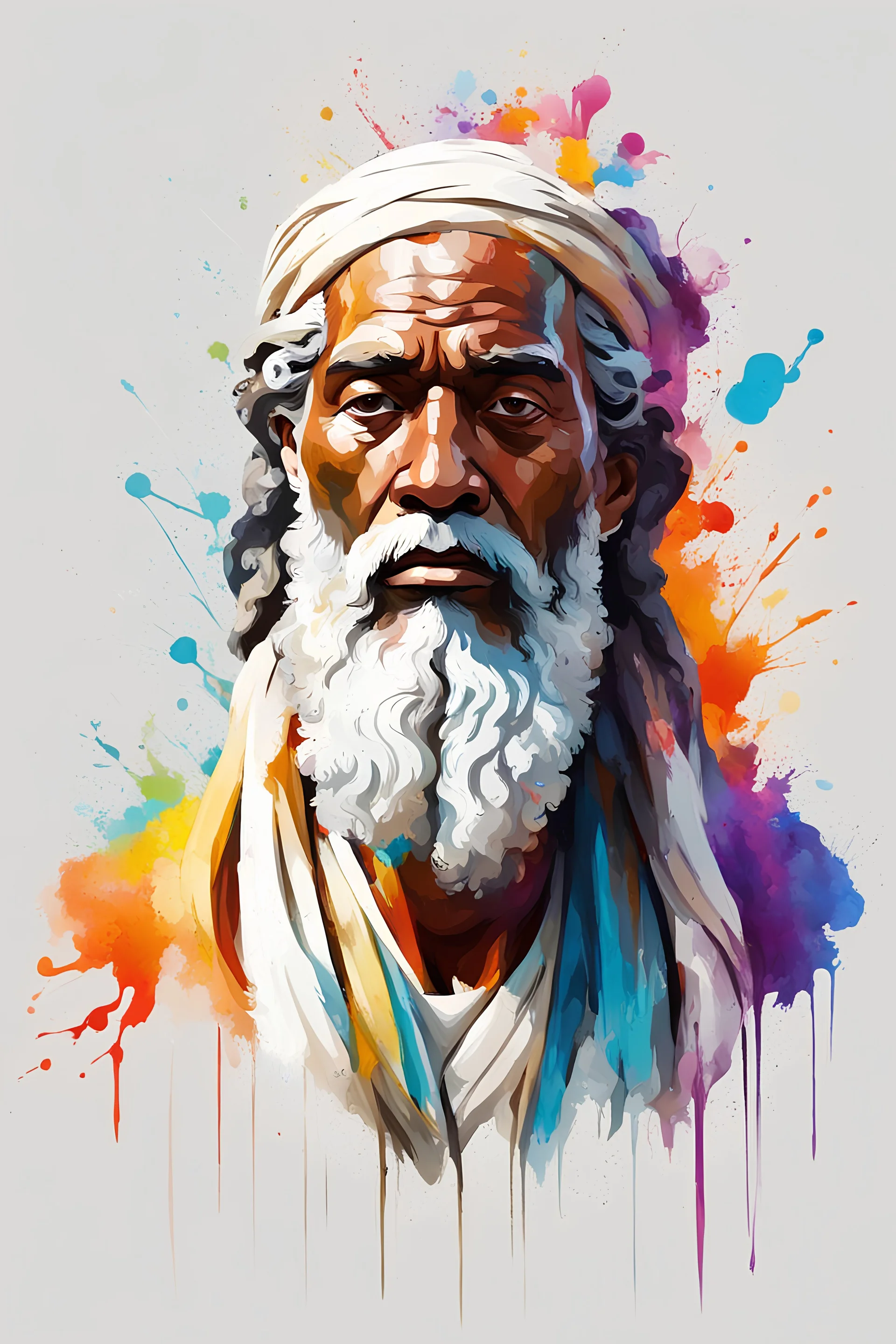 modern colored oil style of Moses, white background, color splashes