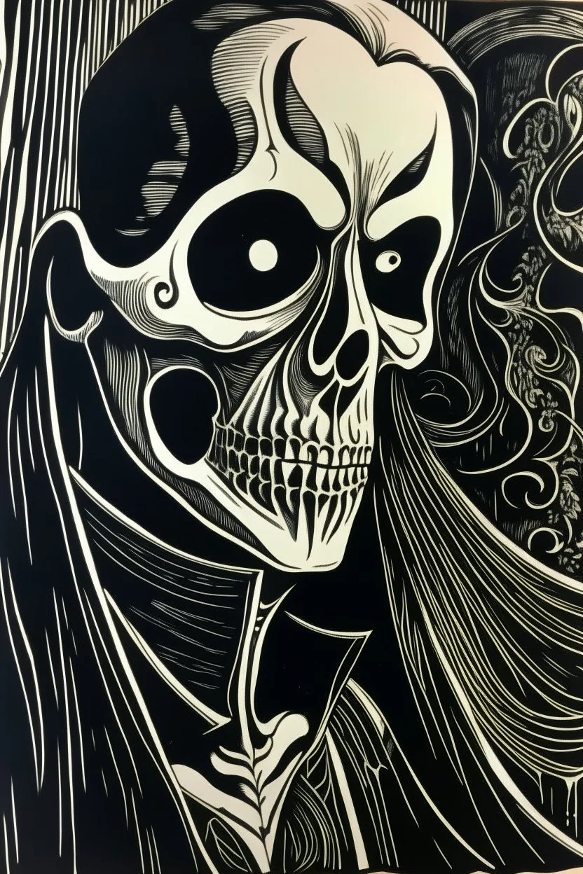 Linocut phantom of the opera