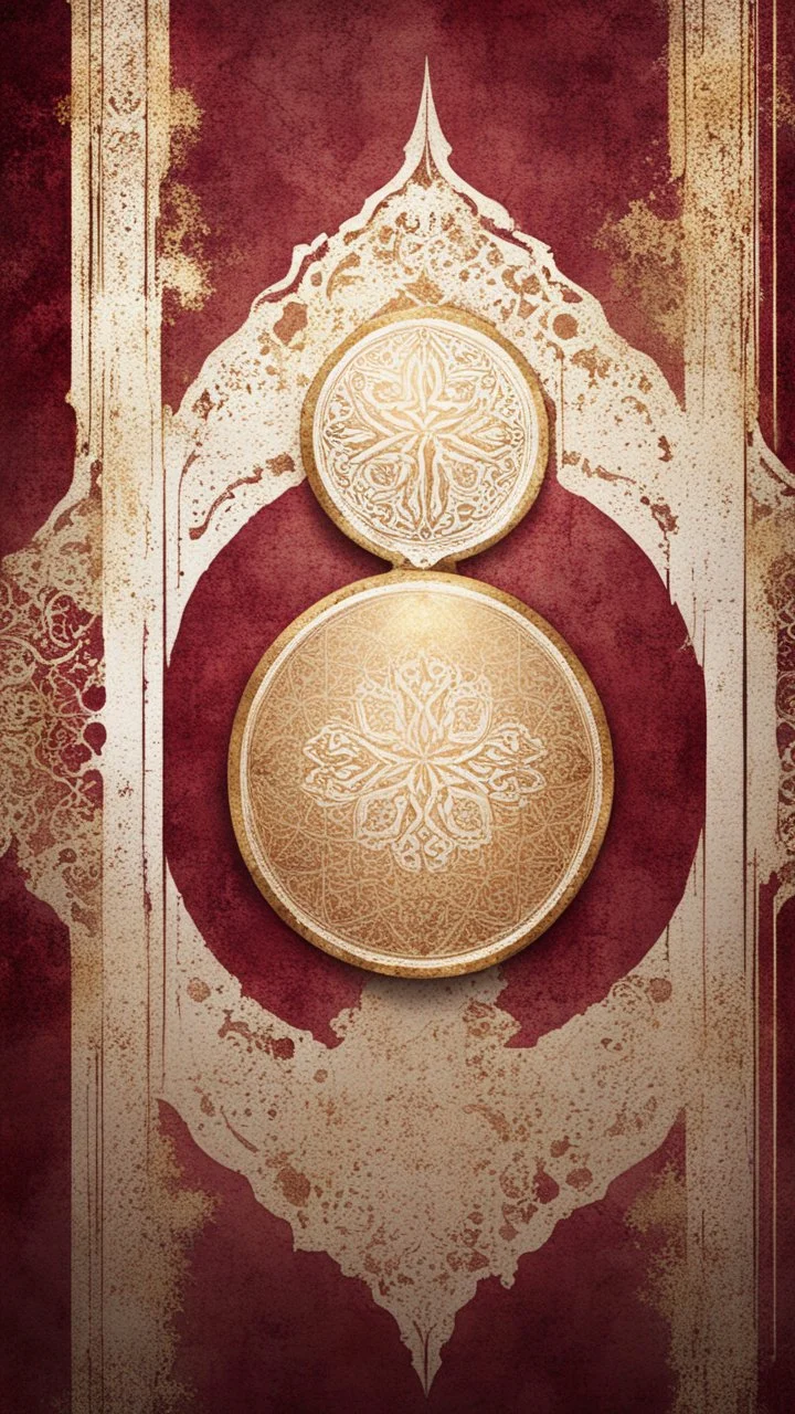 Hyper Realistic White, Golden & Maroon Islamic Sufi Rustic Grungy Background & vignette effect