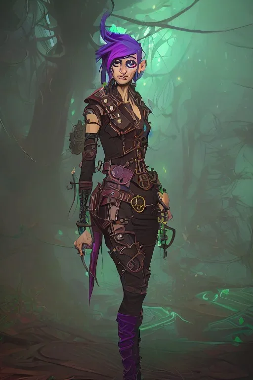 steampunk elf in a neon dystopian forest