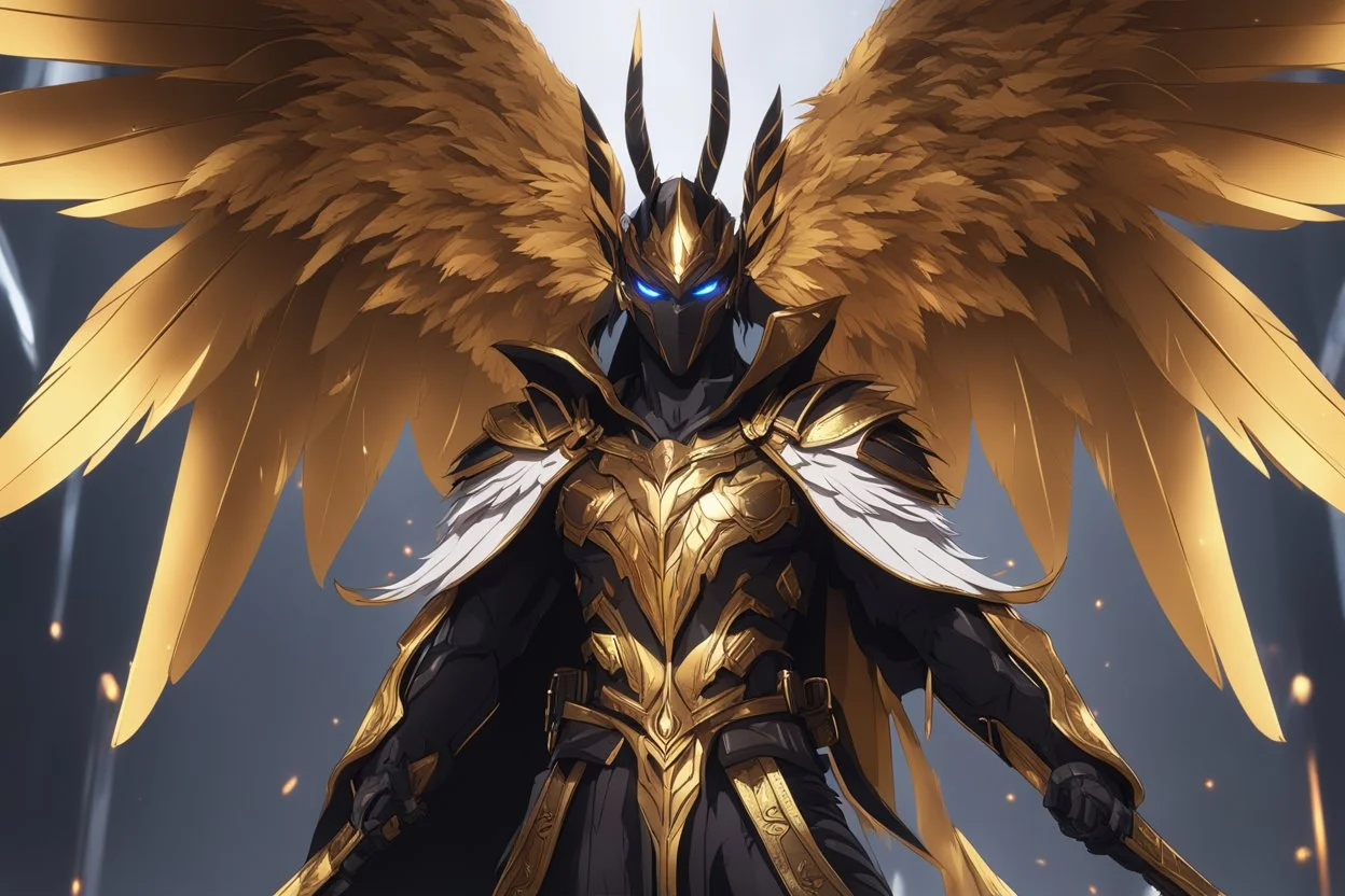 Ra in 8k solo leveling shadow artstyle, golden them, neon effect, big white wings, feathers, full body, apocalypse, intricate details, highly detailed, high details, detailed portrait, masterpiece,ultra detailed, ultra quality
