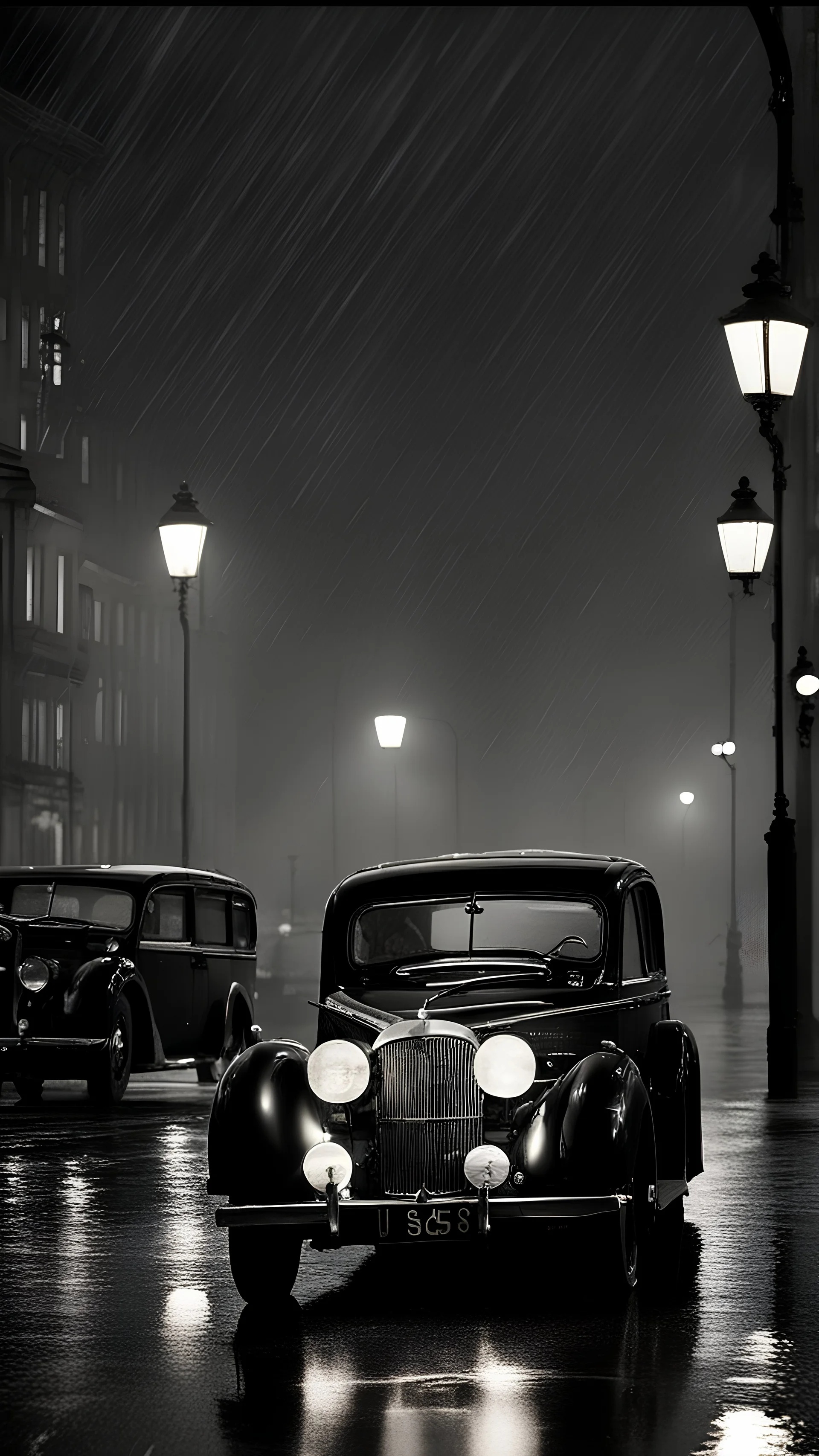 SS Cars SS100 (1936–1940),rain,reflections,4k,raytracing,night,driving,1940s london background