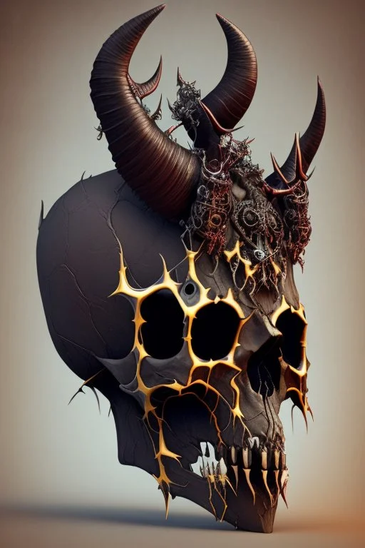 a devil's skull with circuitry for horns