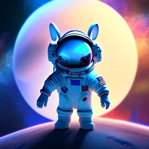 pixar style cute rabbit astronaut floating in space, unreal engine 5, 16k, background:space