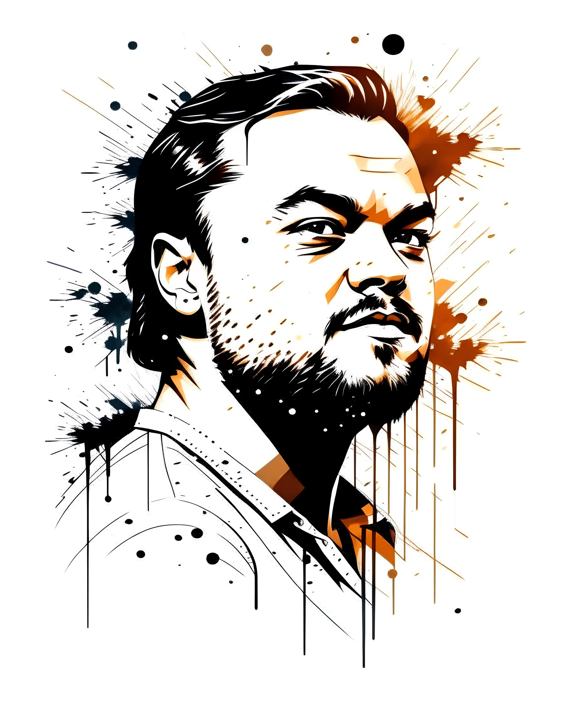 3cpo "Leonardo DiCaprio" , concept art, water color, water color effect, splash,use orang &black&white, logo design,white background,