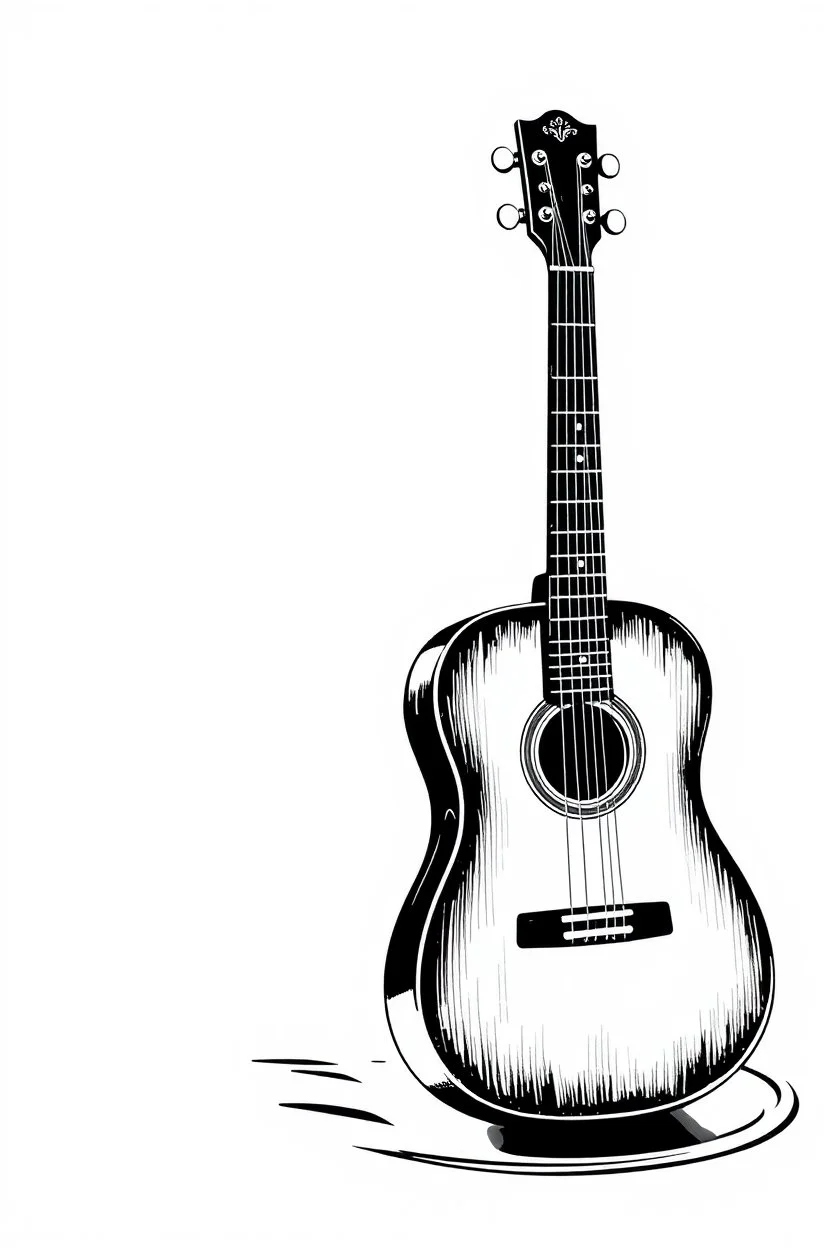 Old acoustic mariachi guitar black and white graphic Old acoustic mariachi guitar