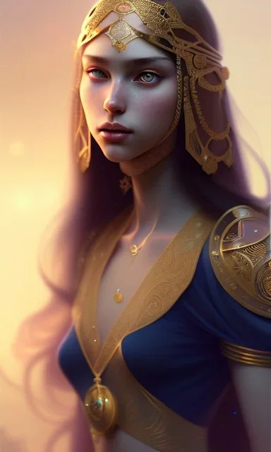 Arab princess , cute, beautiful, long hair, wavy hair, black eyes, head and shoulders portrait, cinematic, 8k, resolution concept art portrait by Greg Rutkowski, Artgerm, WLOP, Alphonse Mucha dynamic lighting hyperdetailed intricately detailed