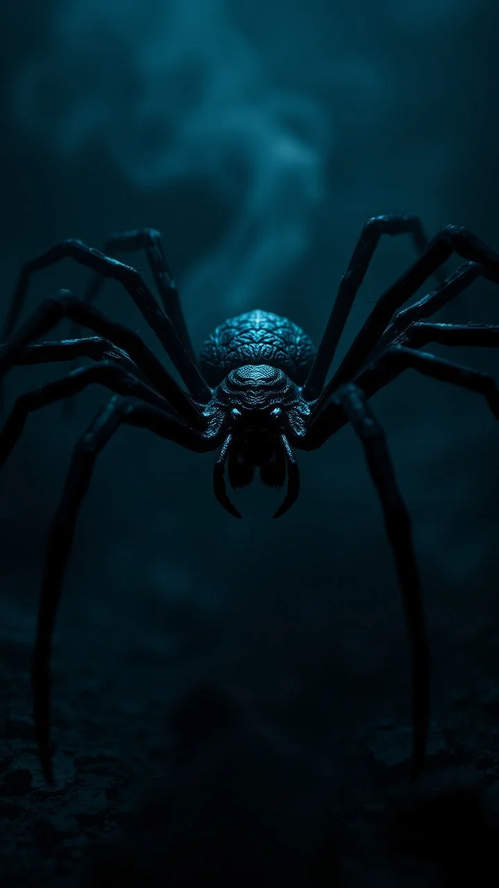 ,surrealism of the dark of a nightmare , hyper photorealistic, hyper detailed bright art color, high resolution, fog, octane render, tilt shift, HDRI Environment, all pictures dark gray, a spider