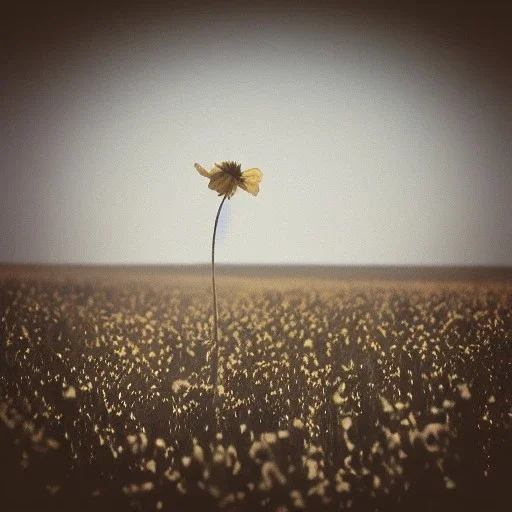 single long stem wildflower in a field, polaroid, moody, tender, vintage, award winning landscape photography, nature photography