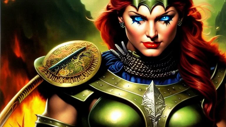 portrait oil on canvas, beautiful punk busty female Barbarian Warrior,green eyes, ,minimal armor,comic book cover, mystical colors,insanely detailed,realistic,intrincate detail, 16k resolution, masterpiece,Frank Frazetta,Alex Horley, Simon Bisley