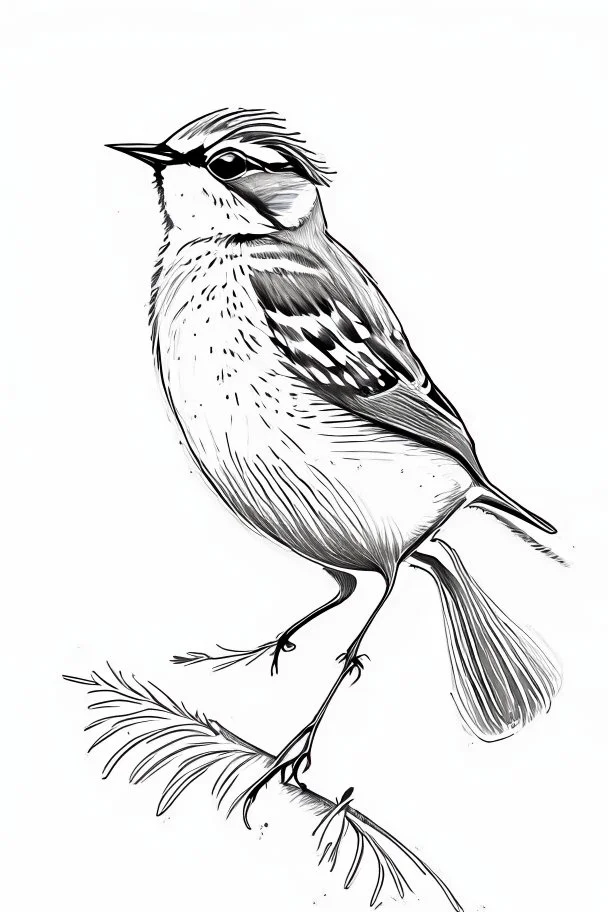 Inking illustration of a small bird. White background. Fine lines. Realistic bird. bird.