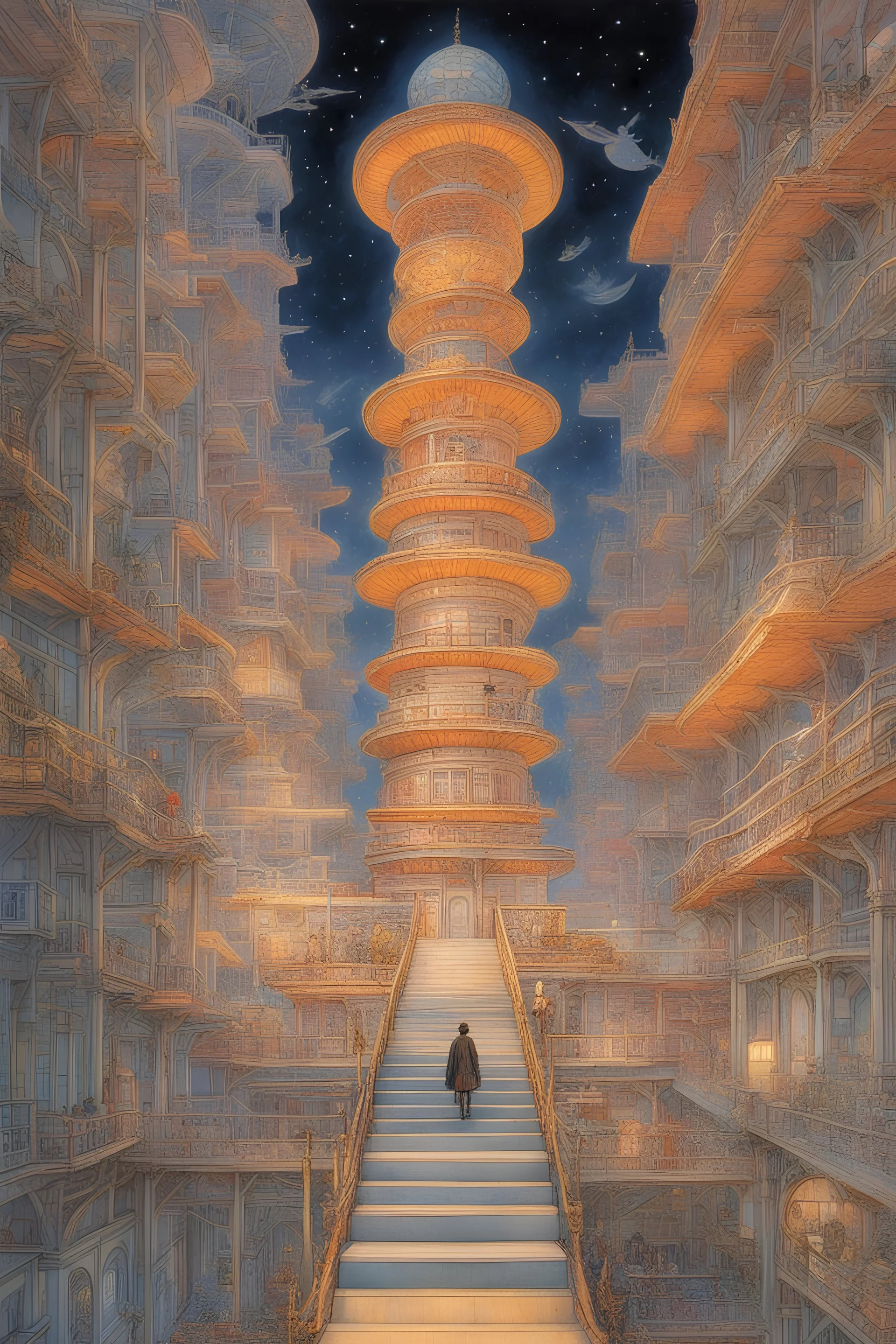 Yumiko Igarashi, Charles Doyle, Surreal, mysterious, strange, fantastical, fantasy, Sci-fi, Japanese anime, engineer's dream, machinery, architecture, physics, detailed masterpiece