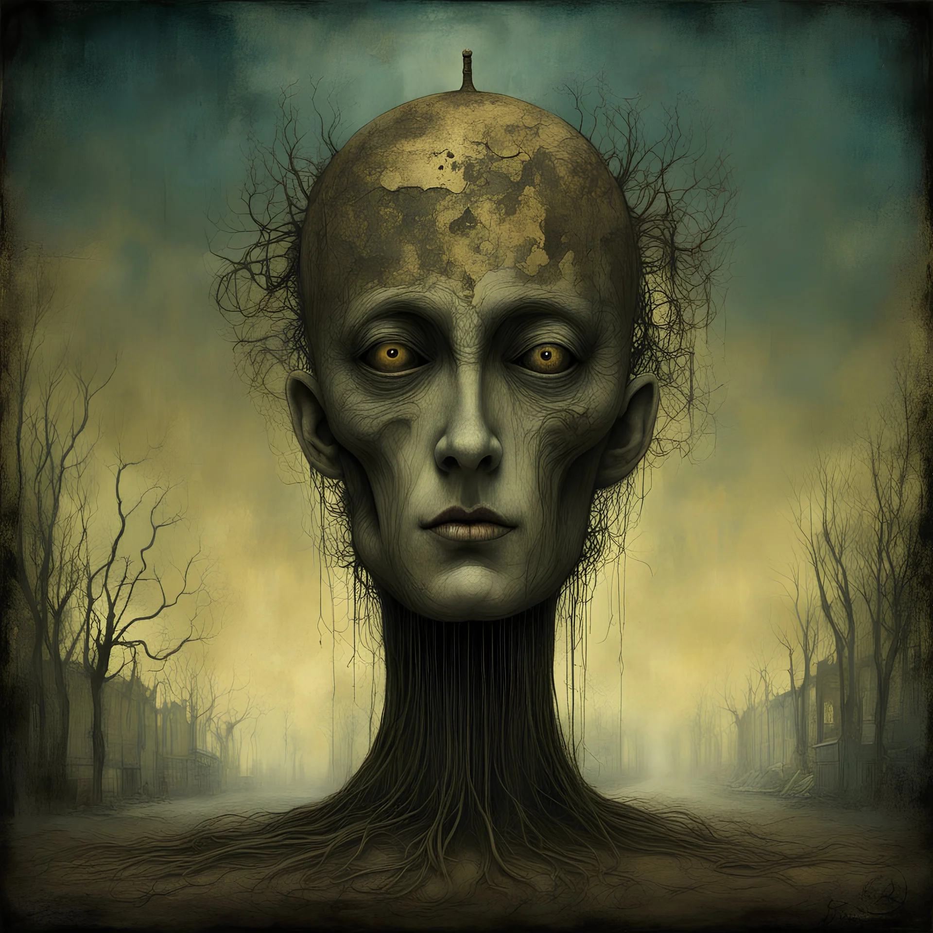 frightening night memory of an abandoned sideshow come to life, Gabriel Pacheco and Zdzislaw Beksinski deliver a surreal masterpiece, nightmare, rich colors, sinister, creepy, sharp focus, dark shines, asymmetric, additional surreal elements by Desmond Morris